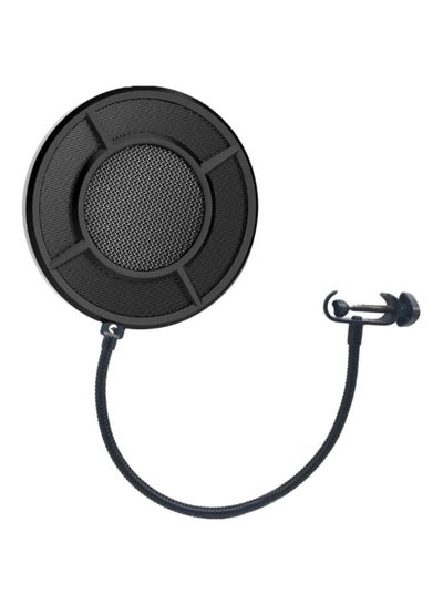 Buy Microphone Round Shape Wind Screen Double Layer Pop Filter With Stand Clip V3566_P Black in Saudi Arabia