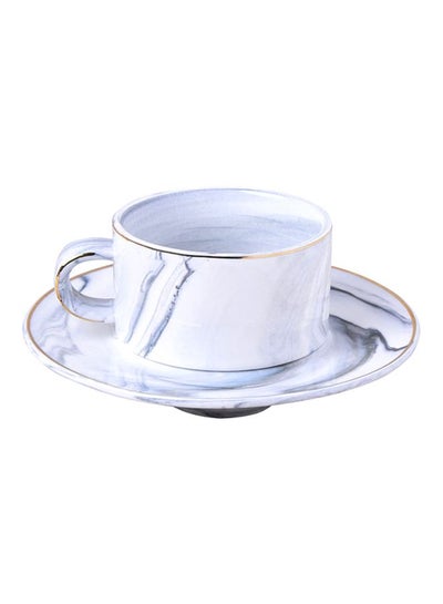 Buy 2-Piece Ergonomically Designed Fade-Proof Comfortable Grip Cup And Saucer White/Grey 200ml in Saudi Arabia