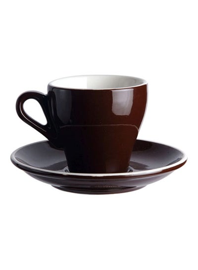 Buy Glazed Coffee Cup And Dish Brown 12.5x12.5x10.5cm in Saudi Arabia