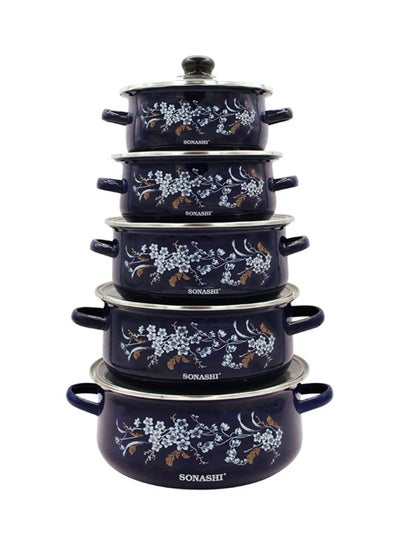 5pc Rose Design Enamel Casserole Cooking Set