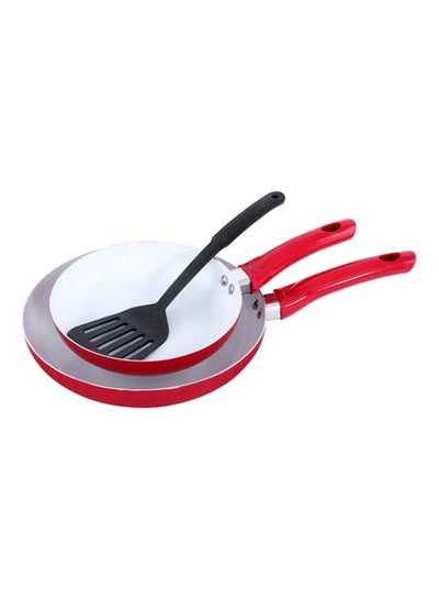 Buy 3-Piece Non-Stick Frypan And Turner Set Red/Silver/Black Frying Pan 2x26x20cm in Saudi Arabia