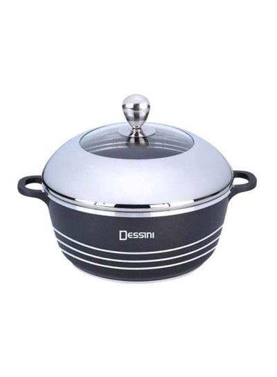 Buy Non-Stick Cooking Pot With Lid Black/Silver/Clear 20cm in UAE