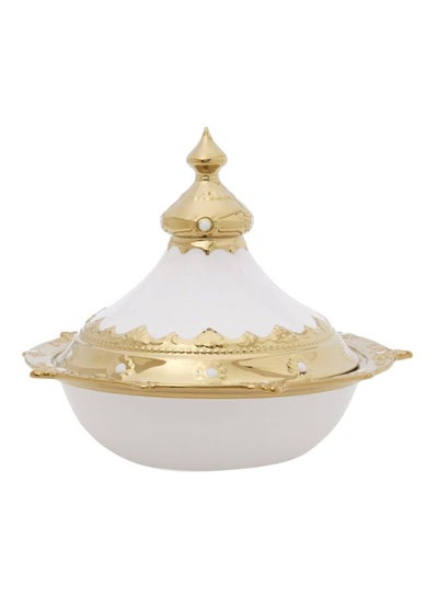 Buy Ceramic Bowl With Lid White/Gold in UAE