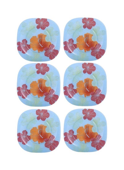 Buy 6-Piece Value Pack Hibiscus Dessert Plate Set Blue/Red/Orange 18cm in UAE