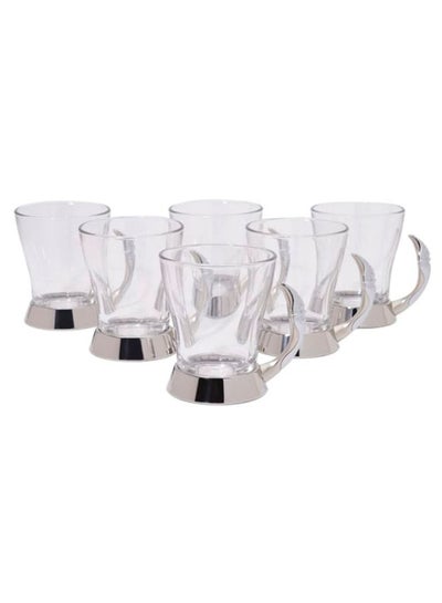 Buy 6-Piece Classic Tea Mug Set Clear/Silver in UAE