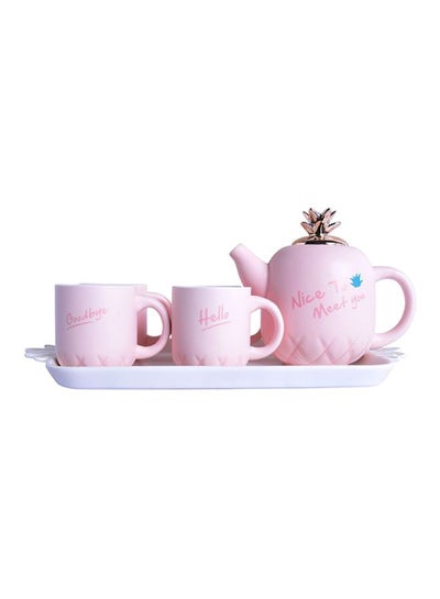 Buy 6-Piece Pineapple Shaped Teapot Set Pink/White Tea Cup (4x220), Kettle (1x780)ml in UAE