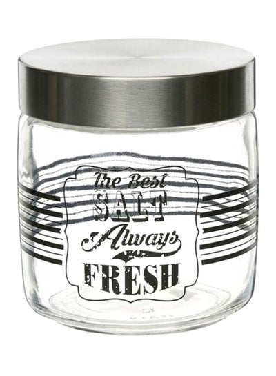 Buy Giara Vintage Salt Jar With Lid Clear/Silver 750ml in UAE