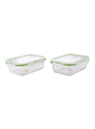 Buy 2-Piece Glass Rectangle Airtight Container Assorted Color 600ml in UAE