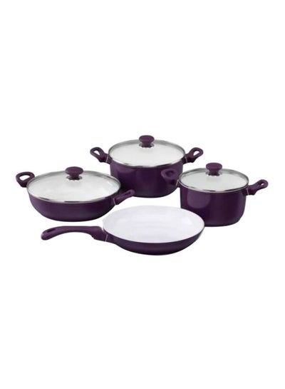 Buy 7-Piece Seravita Cookware Set Purple/White 3x Casserole (3.5, 4, 5), 1x Frypan - 3, 1x Low Casserole - 4Liters in UAE