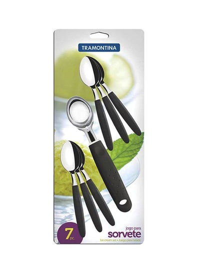 Buy Ipanema 7 Pieces Stainless Steel Ice Cream Set with Black Polypropylene Handles Black/Silver in UAE