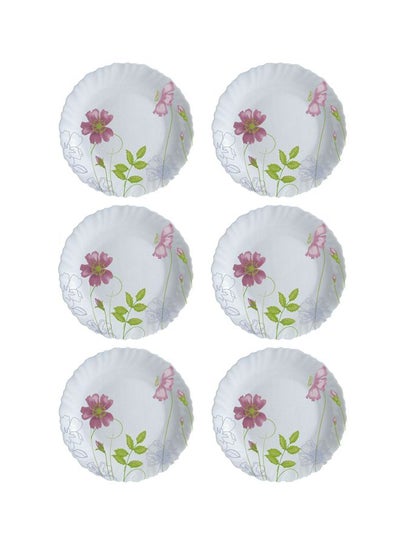 Buy 6-Piece Anemone Dessert Plates White/Green/Pink 19cm in UAE