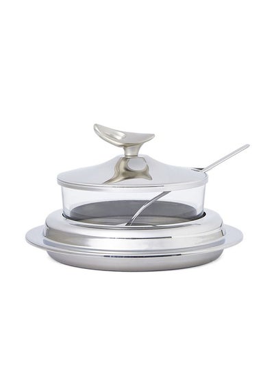 Buy Sugar Bowl With Spoon Silver/Clear in UAE