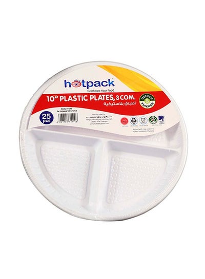 Buy 25-Piece 3 Div Plastic Round Plate Set White 10inch in Saudi Arabia