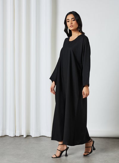 Buy Basic Keyhole Neckline Abaya Black in Saudi Arabia