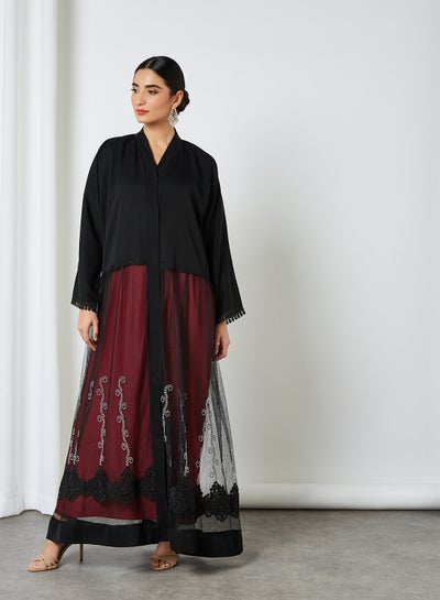 Buy Embellished Tulle Abaya Black in Saudi Arabia