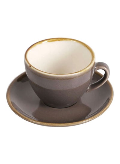 Buy Kiln Coffee Cup And Saucer Set Brown/Gold 13x10.5x7.5cm in UAE