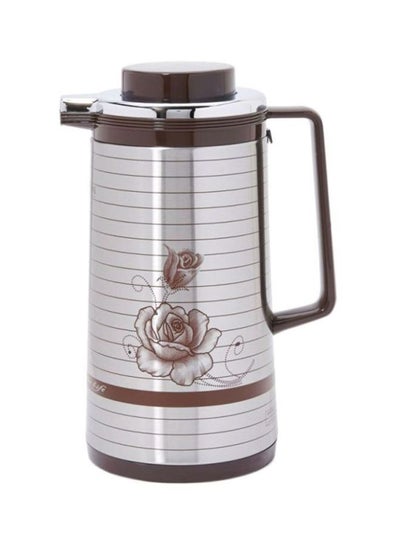 Buy Printed Steel Flask With Handle 1L Silver/Brown in Saudi Arabia