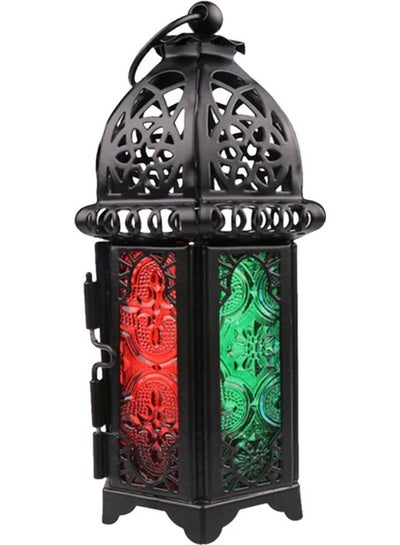 Buy Moroccan Candle Holder Black/Red/Green 15cm in UAE