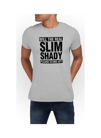 اشتري تيشيرت بطبعة عبارة "Slim Shady" رمادي في مصر