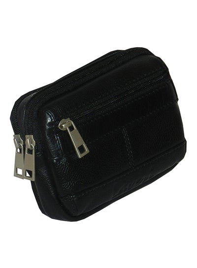 Buy Leather Designer Travel Hand Pouch Bag Black in UAE