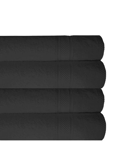 اشتري 4-Piece 100% Cotton 500 GSM Plush Towel Set فحمي 70x140سم في السعودية