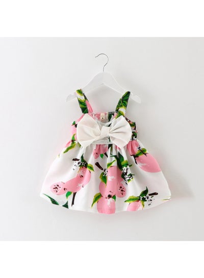 Buy Bowknot Deatiled Printed Dress White/Pink/Green in UAE