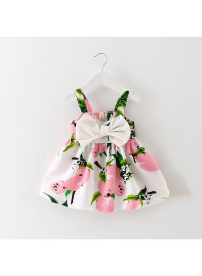 Buy Bowknot Deatiled Printed Dress White/Pink/Green in Saudi Arabia