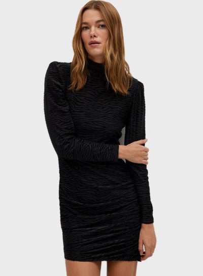 Buy Animal Printed Draped Shiny Dress Black in Saudi Arabia