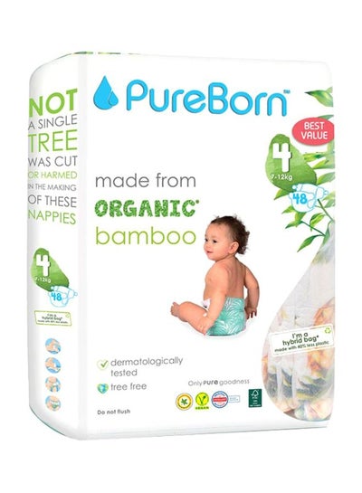 Buy Organic Bamboo Baby Diapers, Size 4, 7 - 12 Kg, 48 Count - Pineapple in UAE