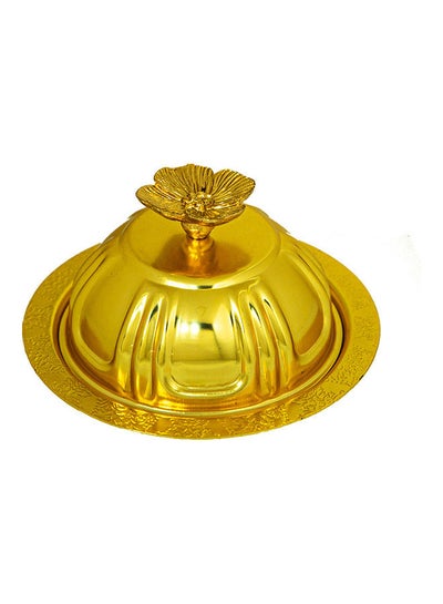 Buy Dates Plate With Lid Gold 12x12cm in Saudi Arabia