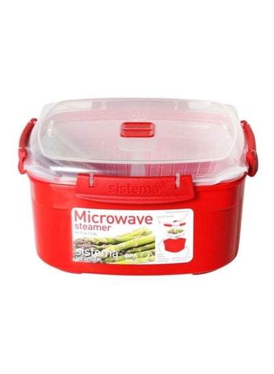 Buy Microwave Steamer With Lock Red/Clear 2.4Liters in Saudi Arabia