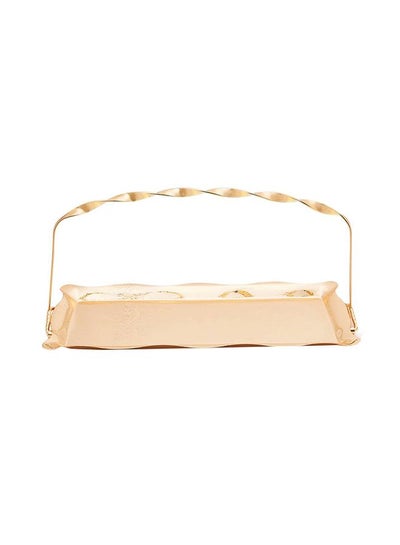 Buy Rectangle Shape Stainless Steel Tray With Handle Rose Gold 33x15cm in UAE