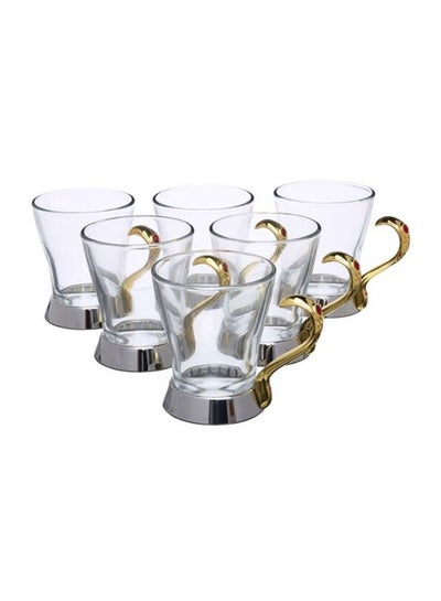 Buy 6-Piece Royal Tea Mug Set Gold/Clear/Silver in UAE