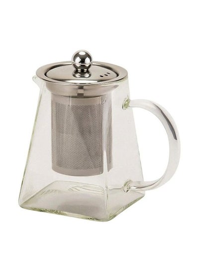 Buy Glass Tea Pot With Stainless Steel Strain Clear/Silver 500ml in Saudi Arabia