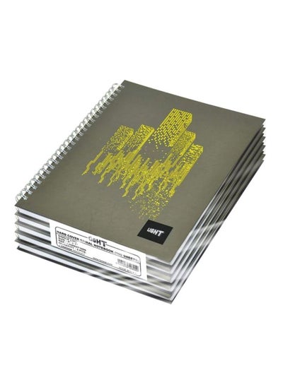 Buy 5-Piece Hard Cover Spiral Notebook Set, 100 Pages Grey/Yellow in UAE