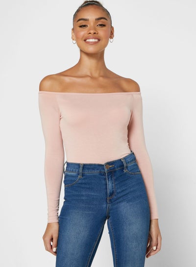 Buy Off shoulder long Sleeve Top Pink in UAE