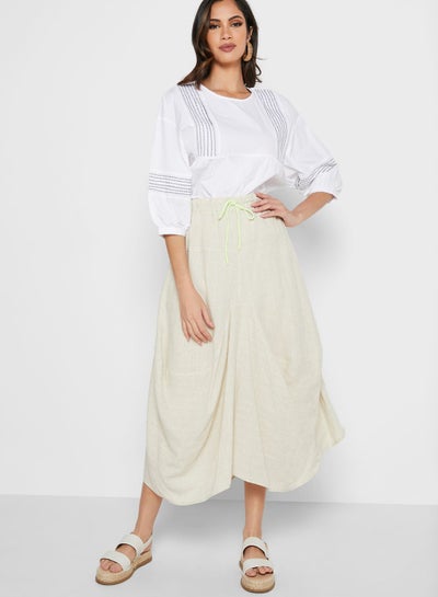 Buy Pleated Midi Skirt Beige in UAE