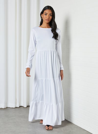 Buy Tiered Maxi Dress White in Saudi Arabia
