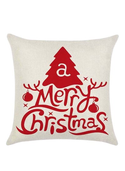 Buy A Merry Christmas Printed Cushion Cover White/Red 45x45cm in UAE