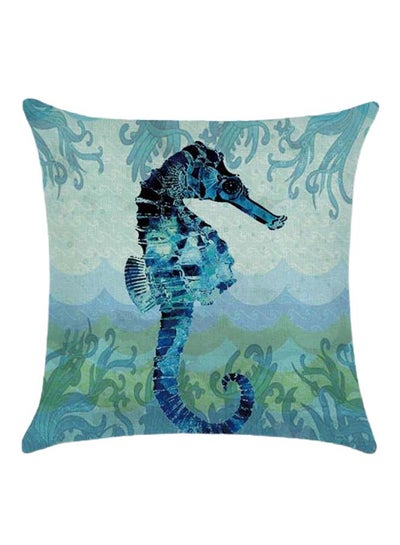 Buy Sea Horse Printed Cushion Cover Cotton Blend Multicolour 45 x 45cm in UAE