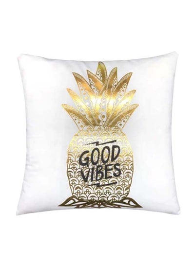 Buy Good Vibes On Golden Printed Cushion Cover Cotton Blend Multicolour 45 x 45cm in UAE