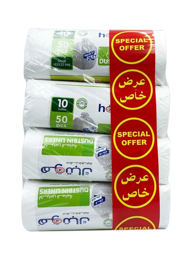 اشتري Pack of 4 50-Piece Heavy Duty Dustbin Bags White 45x55cm 10 Gallon White 45x55cm في السعودية