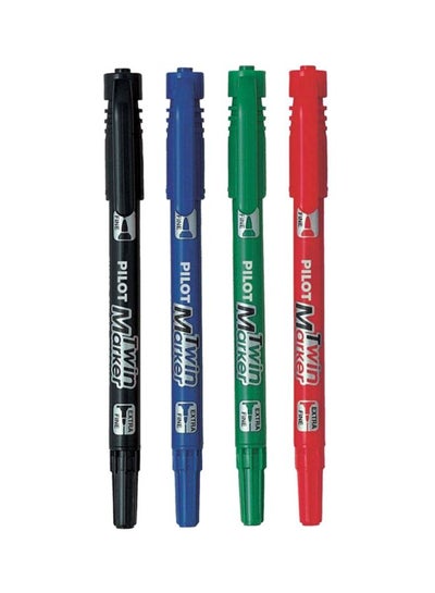 Buy 4-Piece Twin Permanent Marker Set Black/Blue/Red in UAE