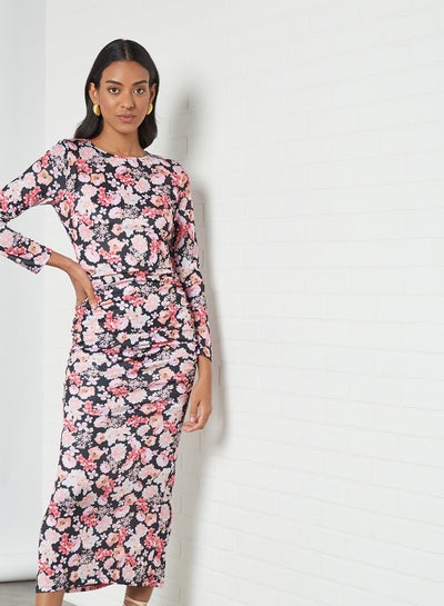 Buy Floral Print Midi Dress Multicolour in Saudi Arabia