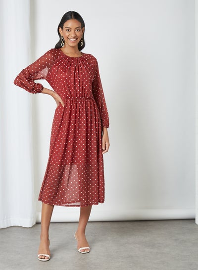 Buy All-Over Dot Print Dress Red in Saudi Arabia