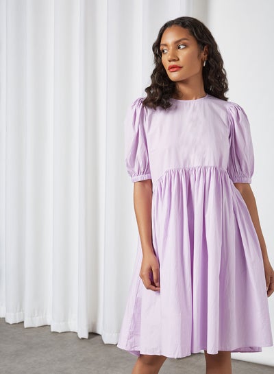 Buy Pleated Crew Neck Dress Pastel Lilac in Egypt