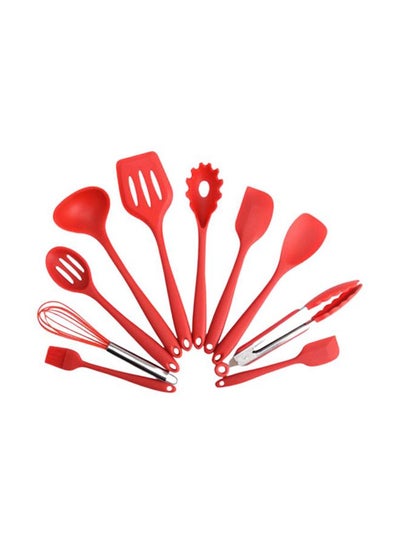 Buy 10-Piece Cutlery Set Red/Silver in Saudi Arabia