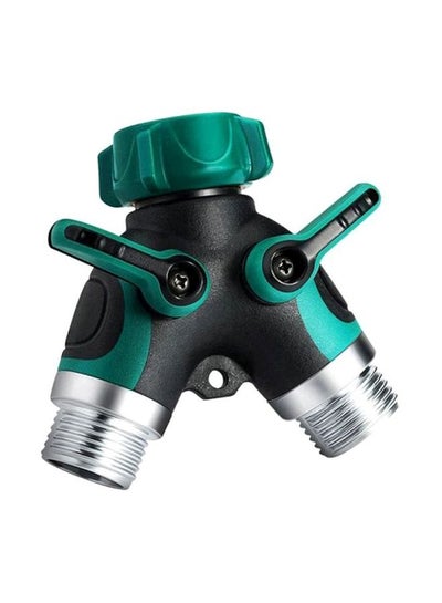 Buy 2 Way Y Hose Connector Black/Green/Silver 10x10x6cm in UAE