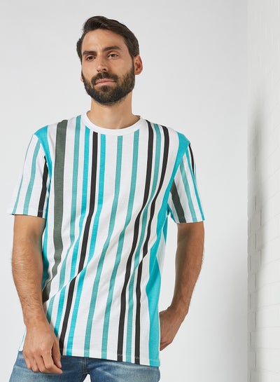 Buy All-Over Stripe T-Shirt Bright Aqua/Grey Stripes in Egypt