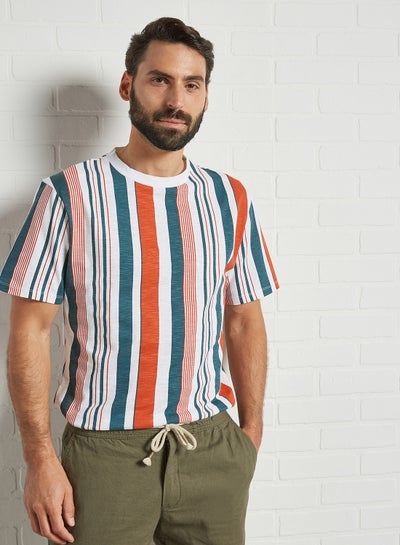 Buy All-Over Stripe T-Shirt Orange/Blue Stripes in Egypt